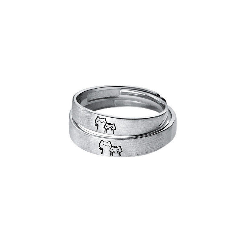 Adjustable Cat Design Couple Rings Set Matching Personalized Rings For Him And Her To Celebrate For Couple Joy