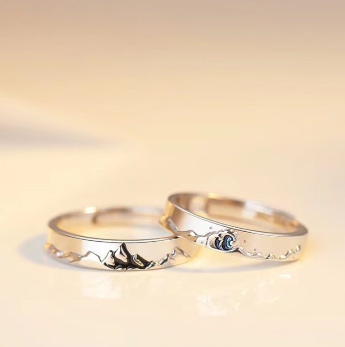 Adjustable Opening Starry Sky Korean Style Couple Rings Platinum Plated Matching Fashion Jewelry Anniversaries