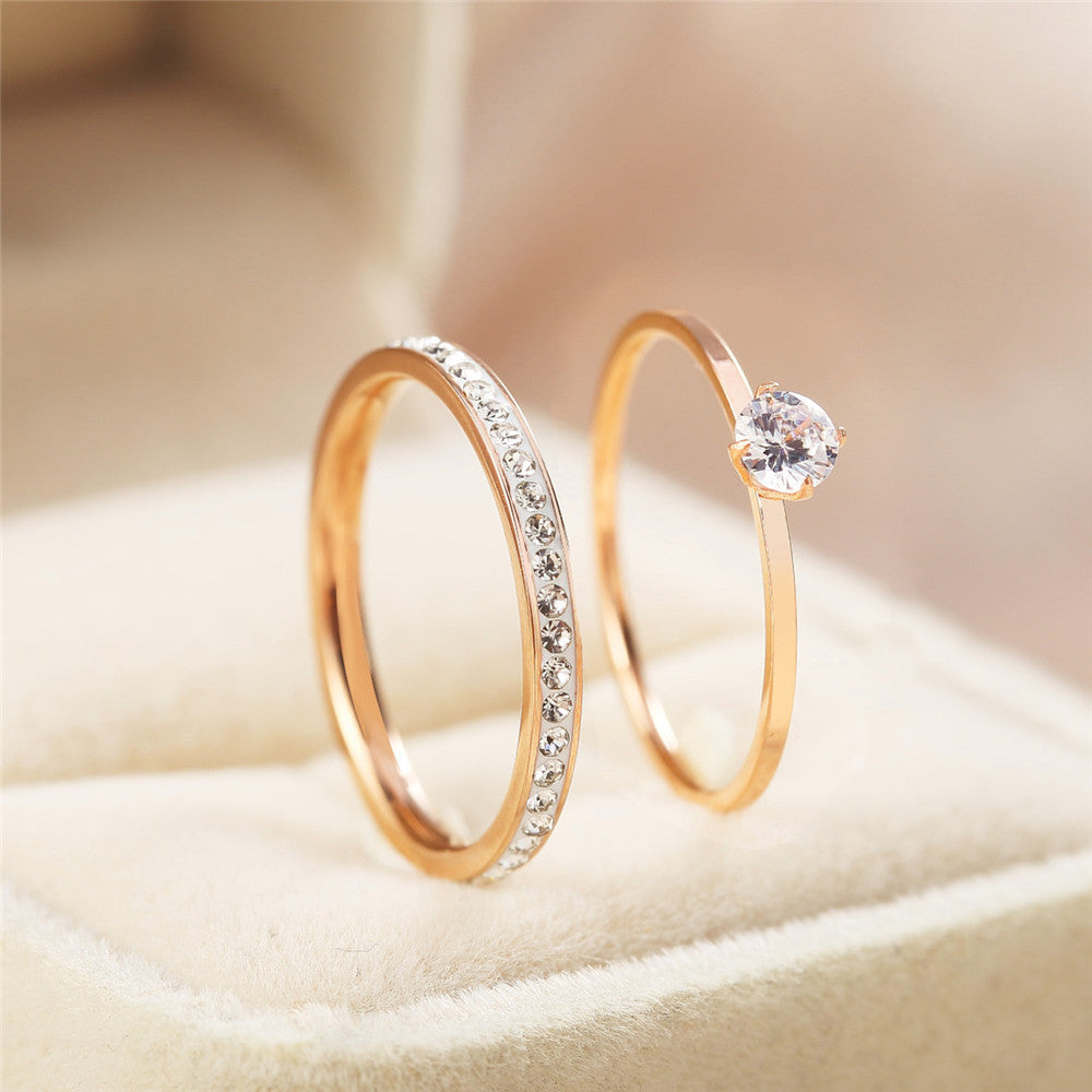 Womens Rose Gold Double Band Titanium Steel Ring Fashion Retro Korean Style Durable Jewelry Gift Perfect Gift For Her