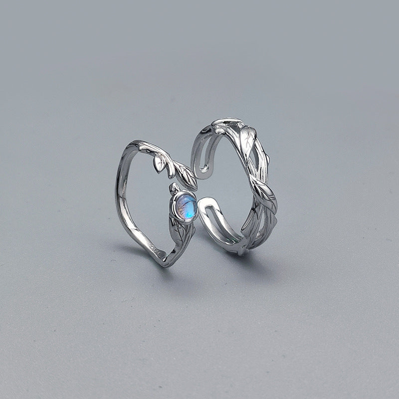 Adjustable Opening Silver Couple Rings With Rose Of Thorns Design Artificial Moonstones For Men And Women Today