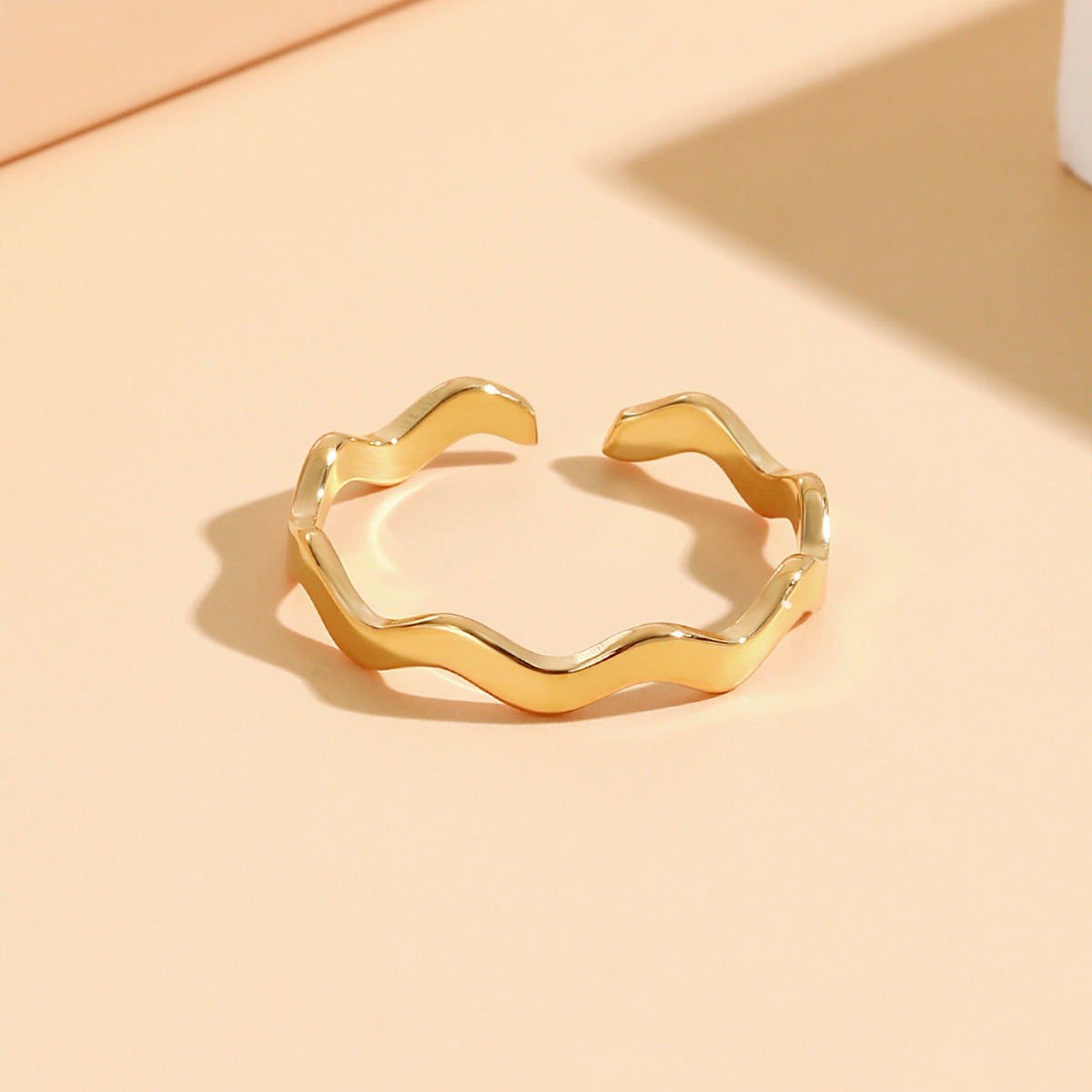 Womens Stainless Steel U Shaped Wave Ring Minimalist