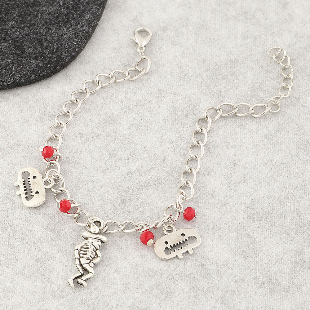 Womens Skull Bracelet Gold Plated Trendy Hip Hop Jewelry Rice Bead Silver Skull Bracelet Fashion Sparkle Style