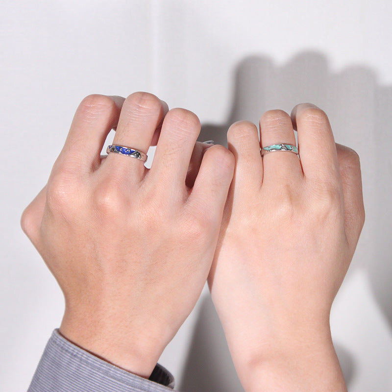 Stars Mountainous Seas Couple Rings Plated Silver Matching Rings For Him And Her Fashionable Bands Anniversary