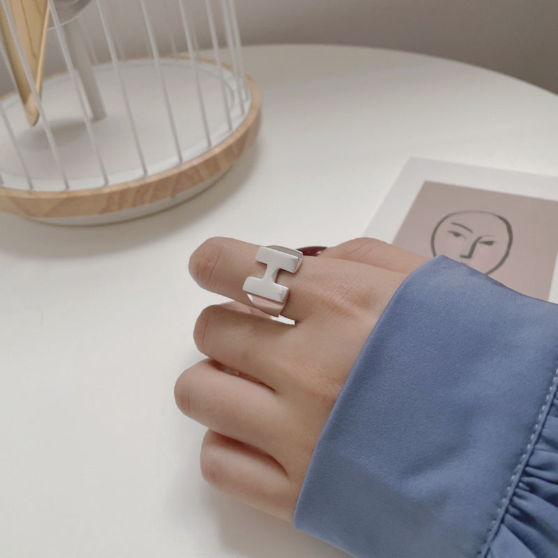 Adjustable Sterling Silver Initial H Ring 925 Open Letter Ring Fashion Jewelry For Her Women Girls Gift Open Ring