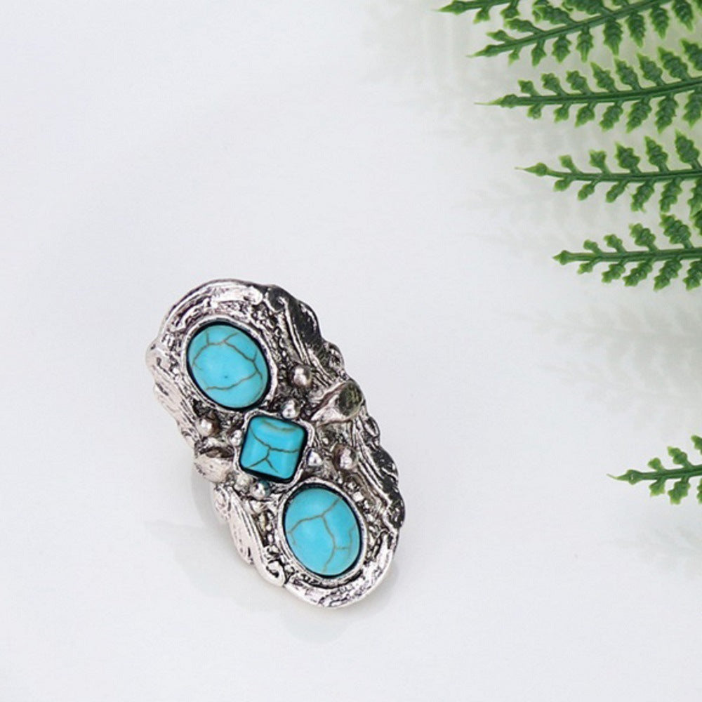 Womens Adjustable Alloy Ring Antique Silver Turquoise Ethnic Vintage Statement Ring For Girls And Women Classic Look