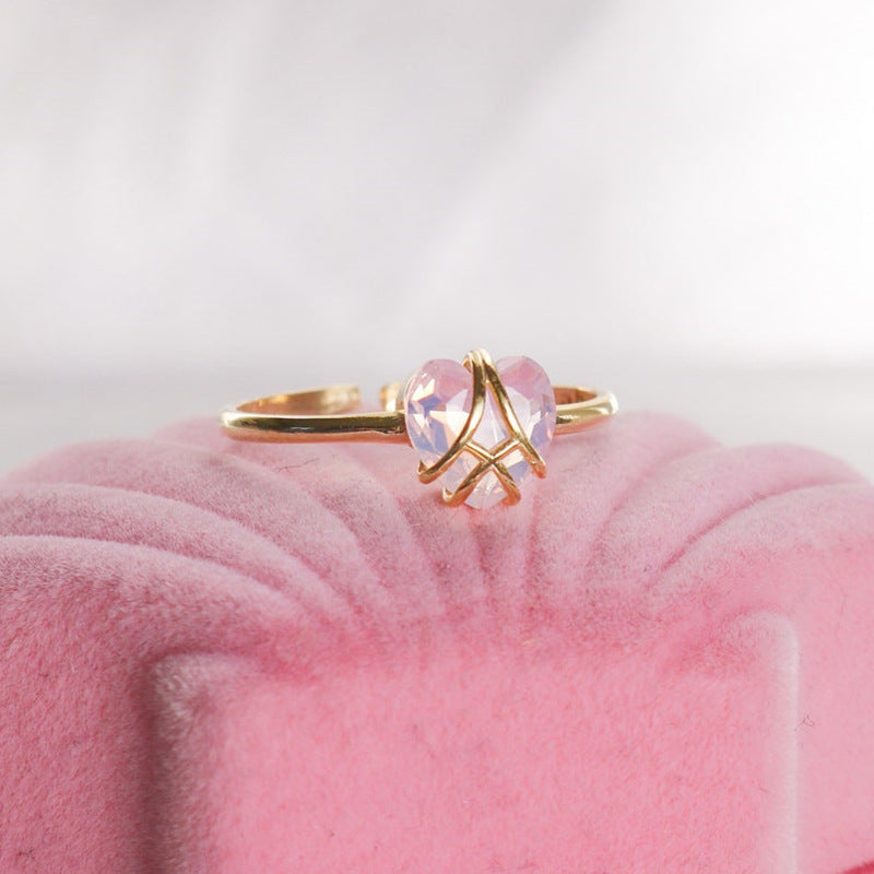 Womens Silver Adjustable Open Heart Ring With White Stone Jewelry For Women Versatile Everyday Accessory Items