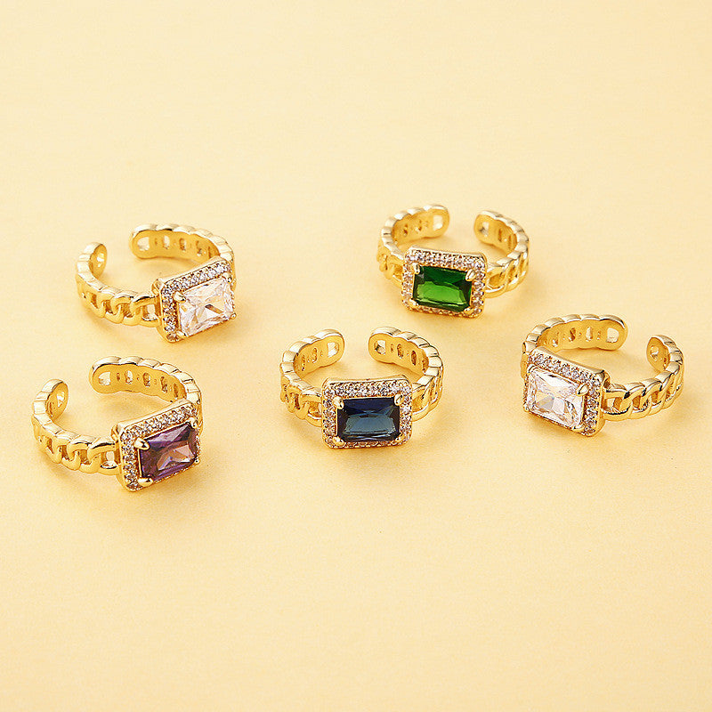 Copper Chain Shaped Ring With Micro Inlaid Zircon Geometric Design For Everyday Wear And Special Occasions Jewelry