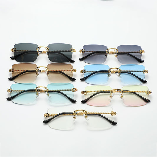 Womens Square Sunglasses Trendy Metal Frameless Eyewear With Gradient Lens For Outdoor Activities Driving Travel