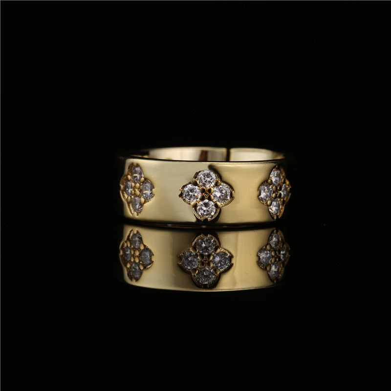 Brass Ring Micro Gold Plated Floral Geometric Design Zircon Embellished Fashion Jewelry For Women Elegant Accessory