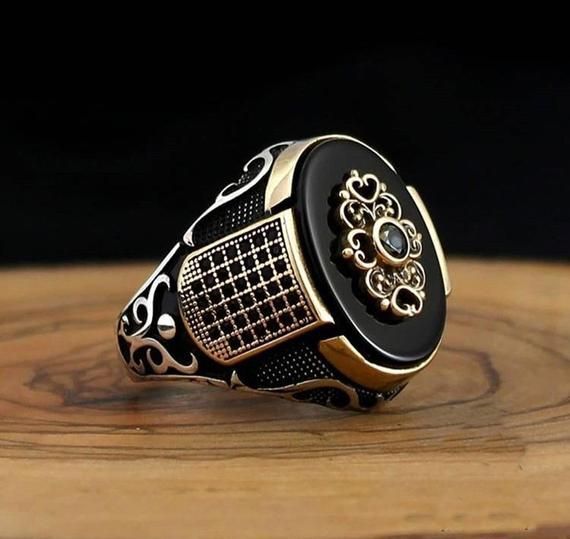 Ancient Silver Geometric Alloy Ring With Mosaic Artificial Stone Middle Eastern Design Statement Jewelry Collection