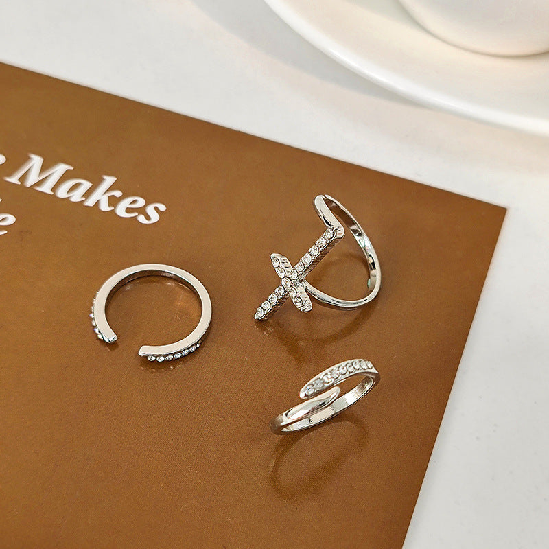 Adjustable Cross Ring For Women And Men Retro Geometric Alloy Electroplated Inlaid Design Jewelry Mosaic Inlaid Gems