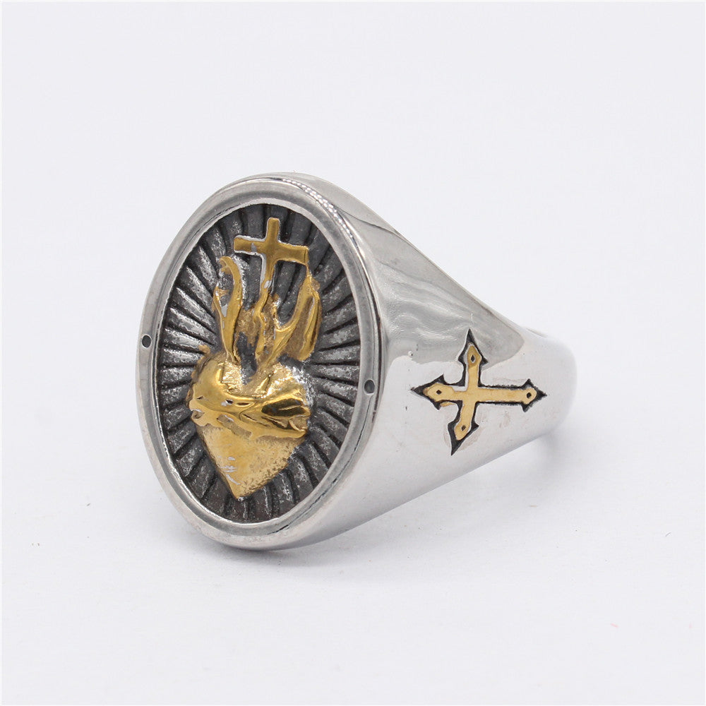 Titanium Steel Cross Heart Ring For Men And Women Retro Design Fashion Jewelry Durable Wedding Band Engagement