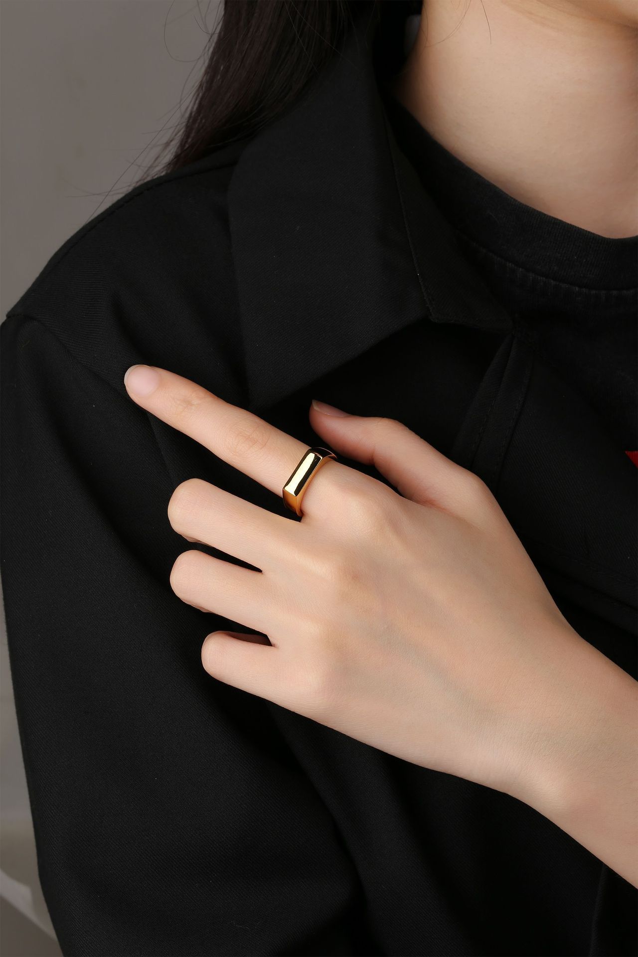 Geometric Brass Ring With Rectangular Band And Smooth Curved Design For Women Fashion Jewelry Birthday Gift Now
