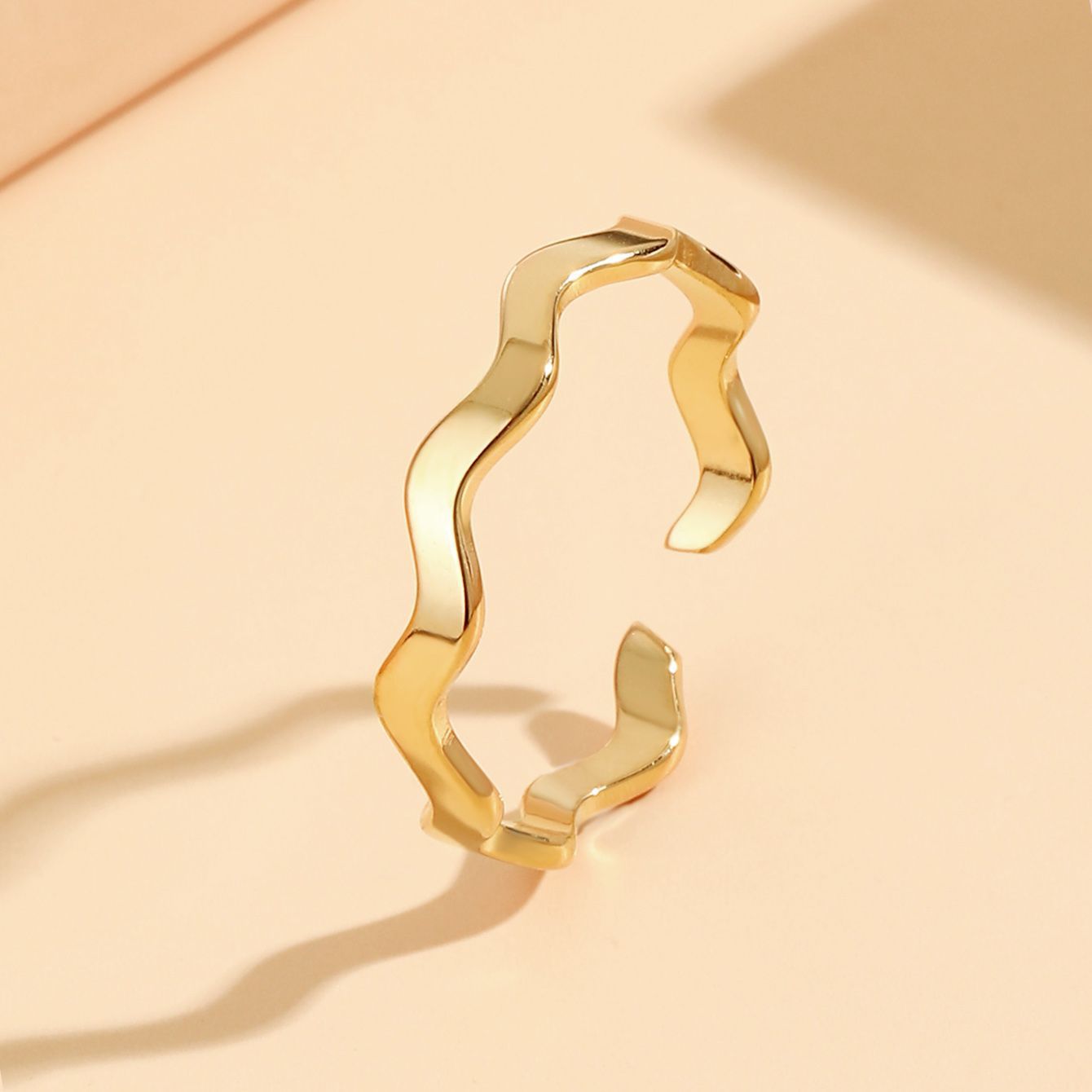 Womens Stainless Steel U Shaped Wave Ring Minimalist