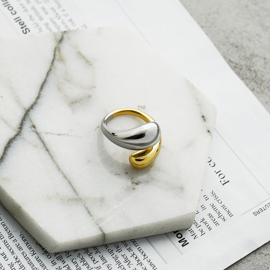 Womens Titanium Steel Ring With Gold Inlay Geometric Drop Shape Design Fashion Jewelry For Women Party Ring Elegant