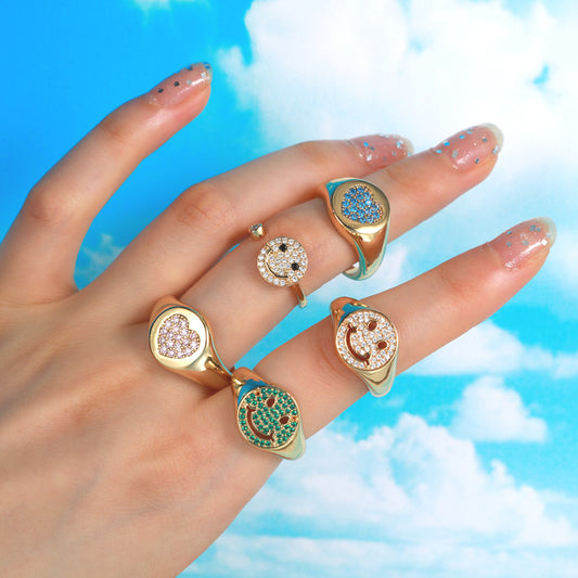 Adjustable Green Zircon Openwork Brass Ring For Women Stylish Fashion Jewelry Statement Piece Everyday Stylish