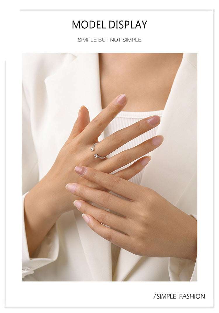 Womens Sterling Silver Ring Geometric Design White Gold Plated Fashion Jewelry Statement Ring For Her Elegance