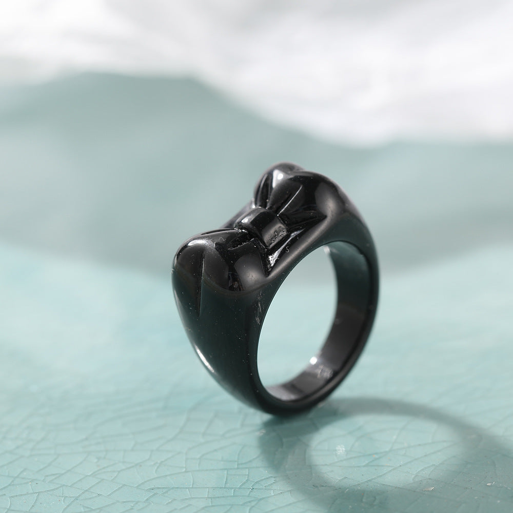 Womens Butterfly Resin Rings Personalized Jelly Color Bowknots Rings Retro Geometric Fashion Design Cute Women