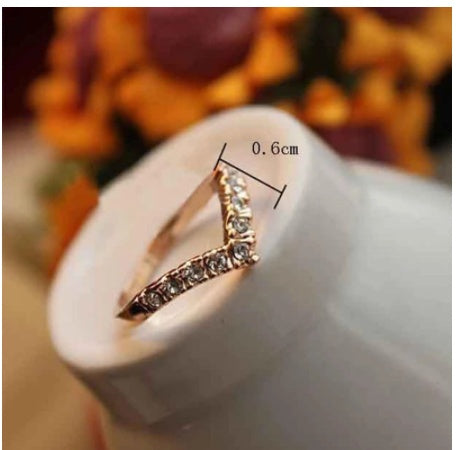 V Shaped Diamond Pinky Ring Alloy Silver Tone For Women And Girls Trendy Gift Birthday Travel Jewelry Gift Box