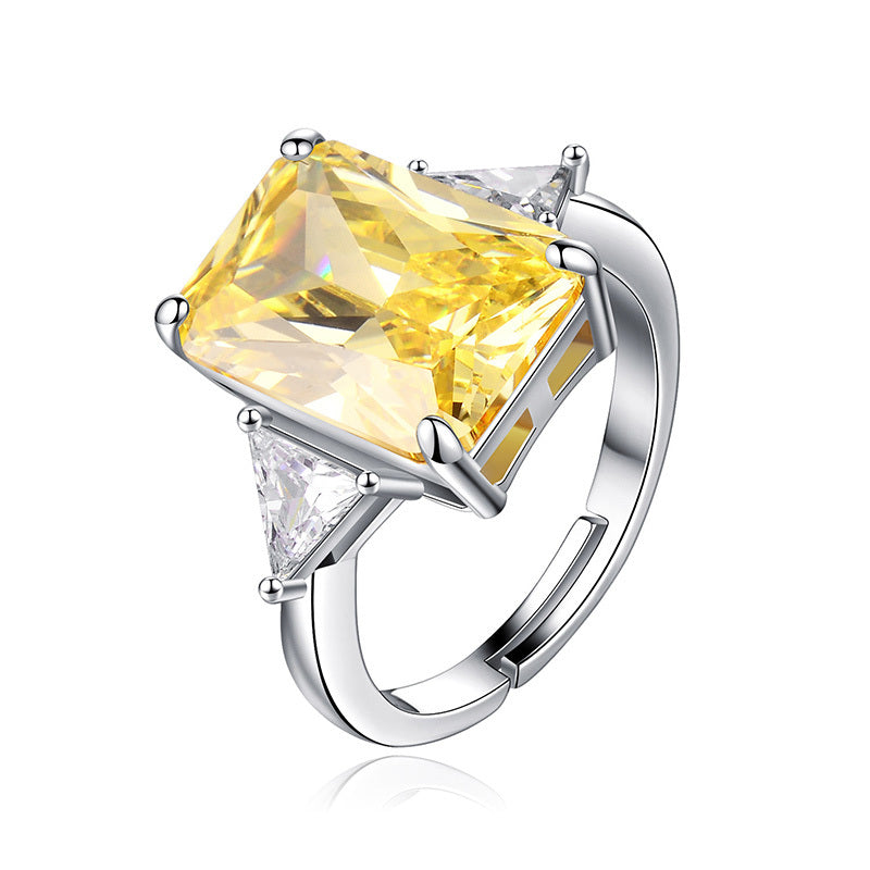 Womens Vintage Rectangular Flat Ring Copper with Color Zirconium Jewelry Gift For Women Elegant Accessory Item