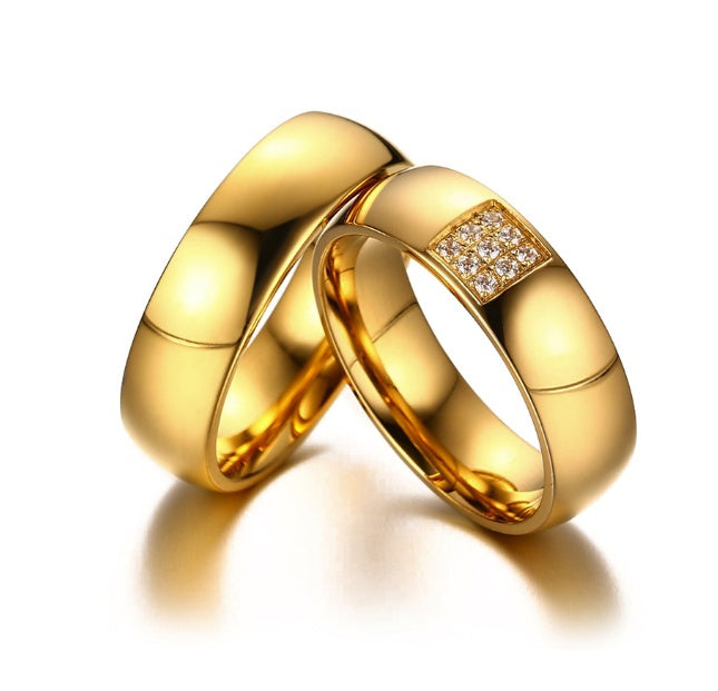 Zircon Couple Ring Korean Style Titanium Steel Geometric Design Decoration Individually Packed For Couples Gems