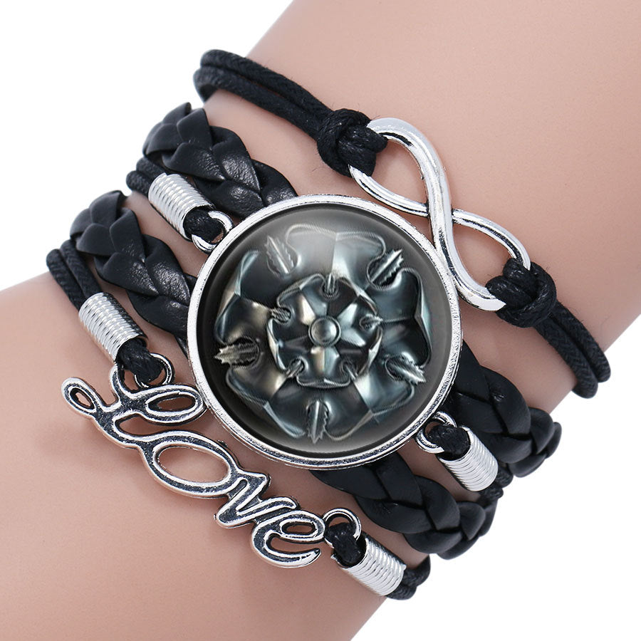 Wolf Head Infinity Bracelet Wrap With Glass Cabochon By Winter Is Coming Gift Idea Elegant Decor For Men Women