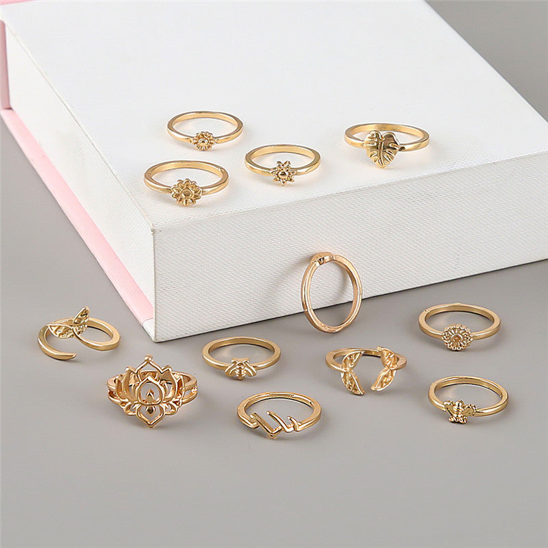 12 Pack Fashion Animal Joint Rings Set European Alloy Fishtail Rings Electroplated Zodiac Rings For Women And Men