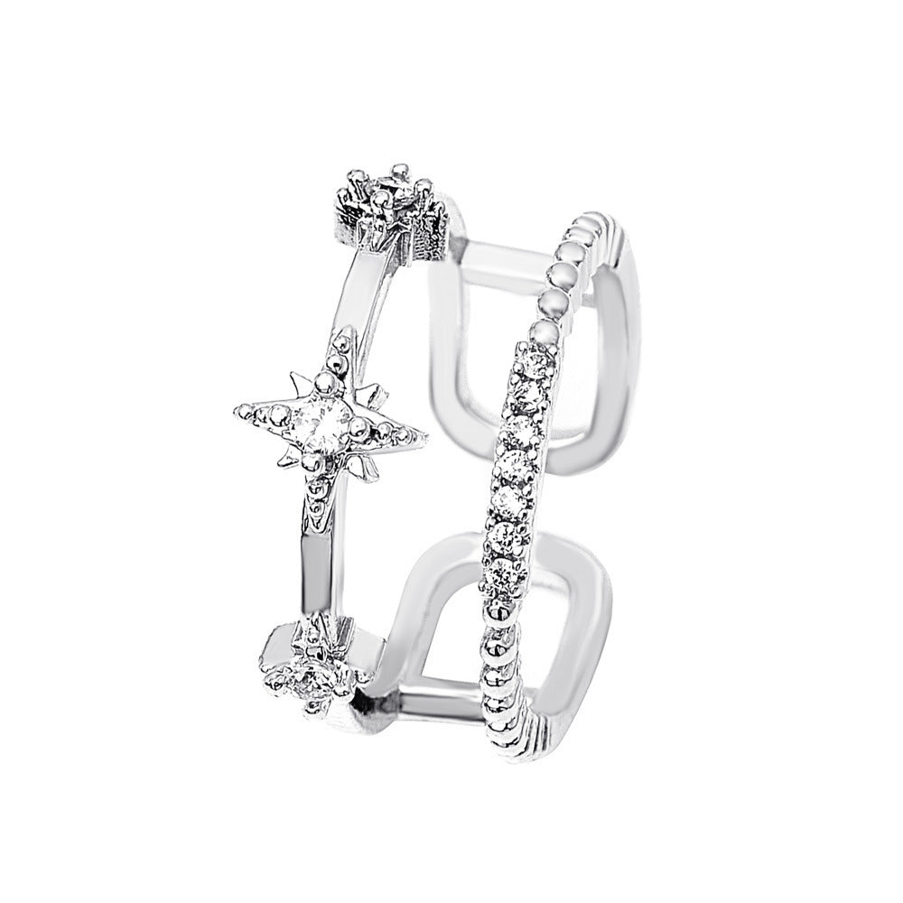 Womens Adjustable Open Ring Double Hexagram Korean Fashion Finger Ring Electroplated Copper Jewelry Gift Trendy