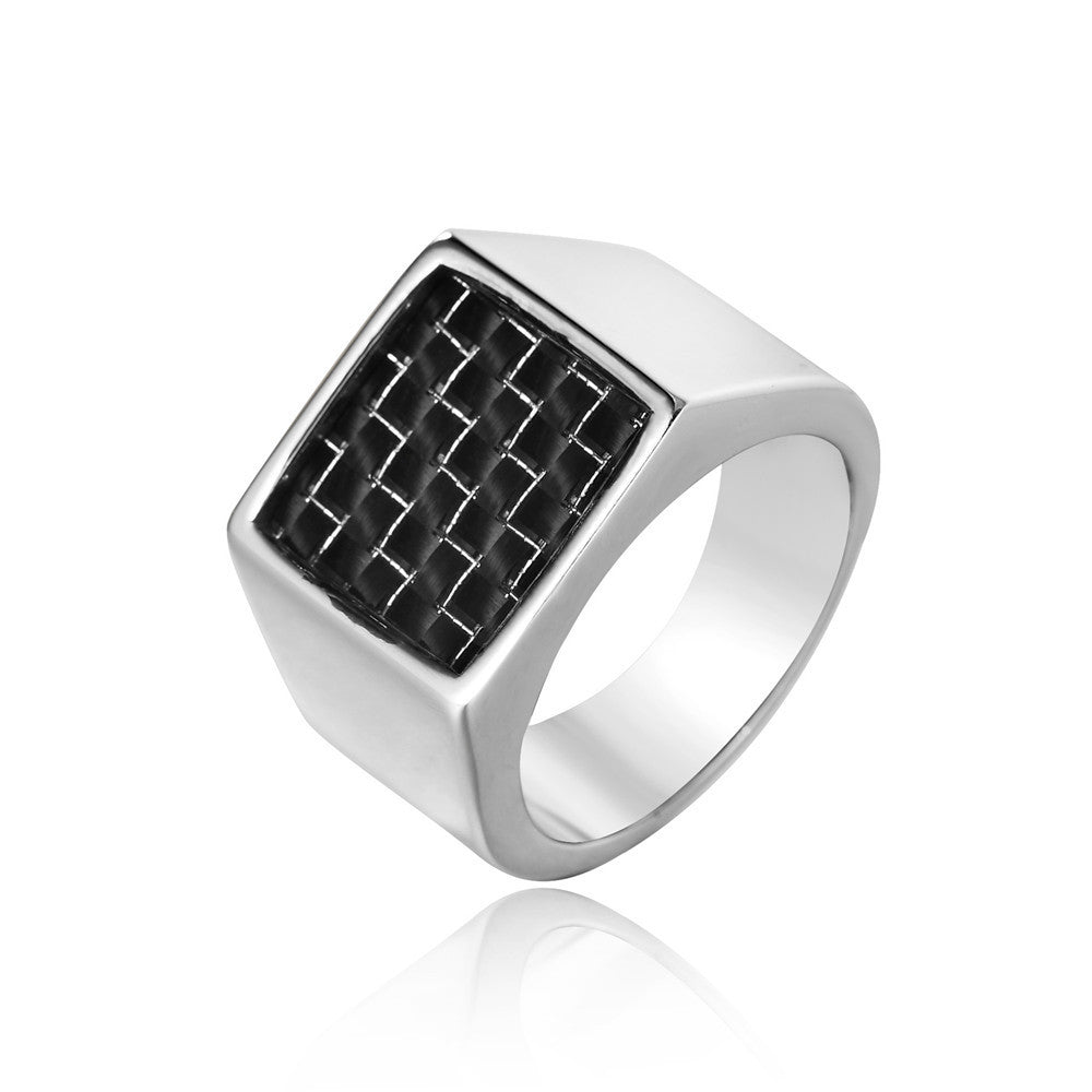 Mens Titanium Steel Ring With Carbon Fiber Square Anti Allergic No Fade No Rust Gift For Boyfriend Husband Brother Dad