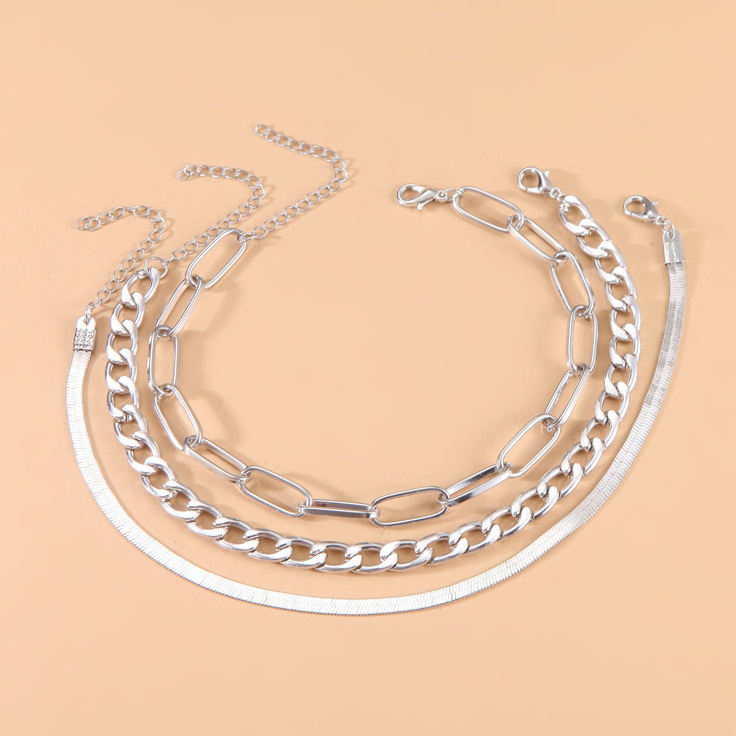 Gold Silver Alloy Chain Bead Necklace And Anklet Set Three Piece Layered Jewelry For Weddings Travel Gift Gift