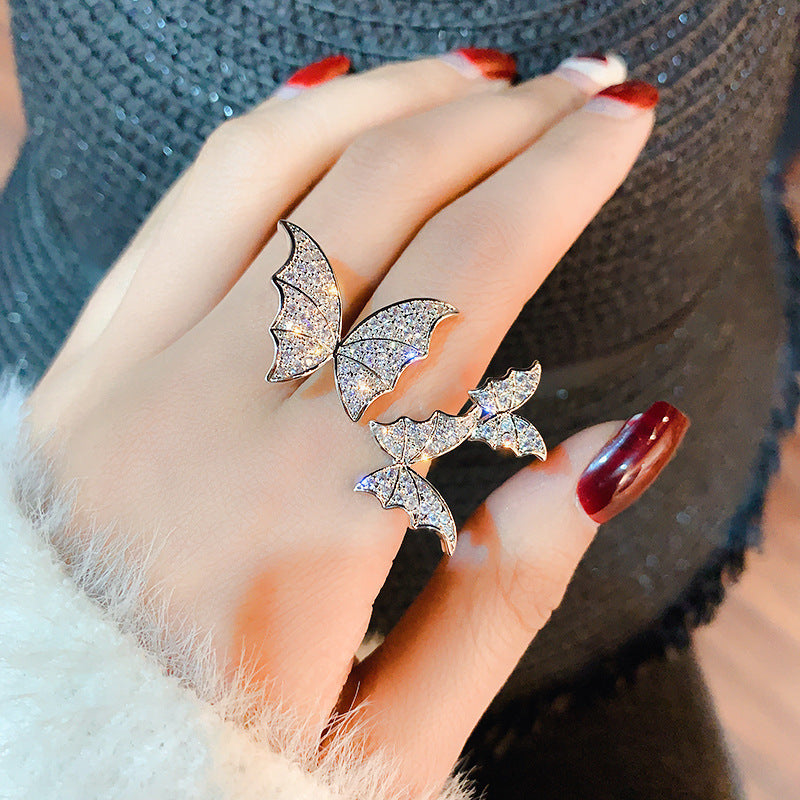 Adjustable Butterfly Ring Alloy Gemstone Korean Fashion Jewelry Elegant Statement Ring For Everyday Style Gift