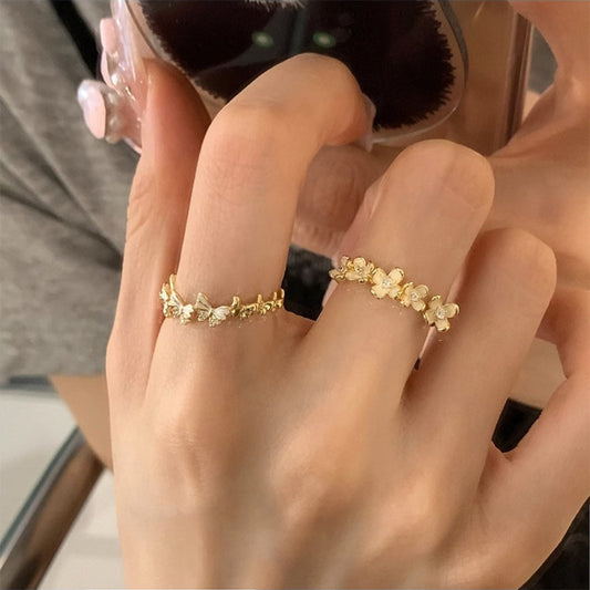 Copper Butterfly Ring for Women Adjustable Open Band Electroplated Jewelry Flower Design Daily Wear Daily Style