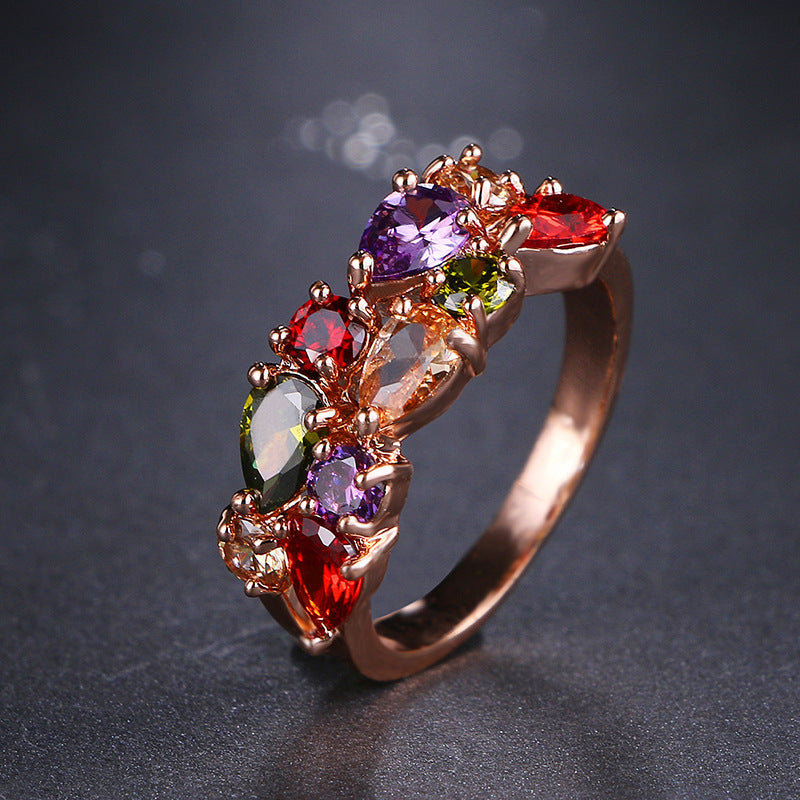 Zircon Rose Gold Copper Electroplated Drop Shape Ring Fashion Jewelry For Women Elegant Dainty Gift Gift Choice New