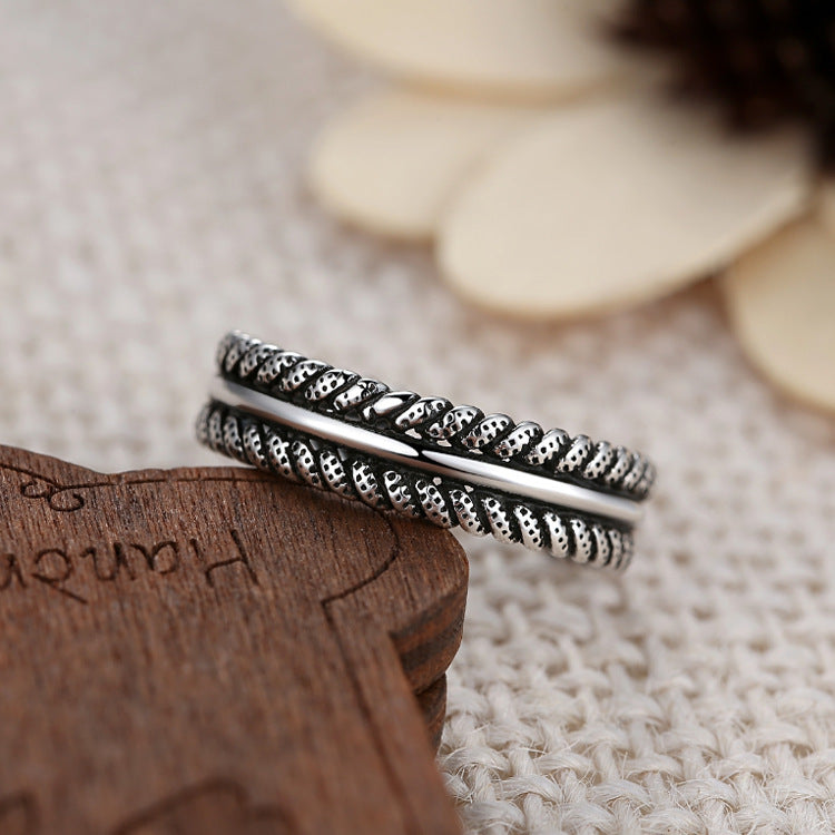 Vintage Rope Ring Sterling Silver S925 Retro Distressed