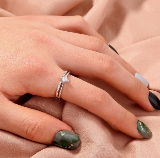 Adjustable Copper Geometric Ring With Micropaved White Zircons Unisex Gift For Weddings Travel And Jewelry Gift