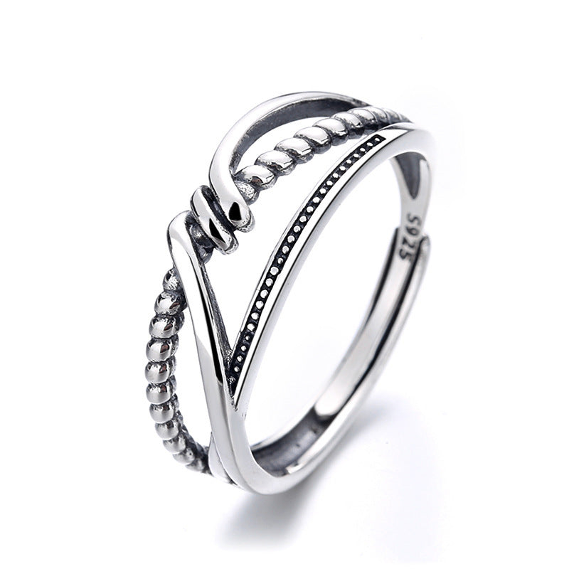 925 Sterling Silver Geometric Twist Knot Ring Adjustable Open