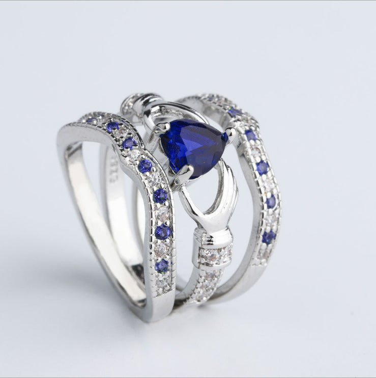 Three Piece Hearts And Arrows Zircon Ring Set Green Purple Red Blue Diamond Colors For Women Fashion Accessory