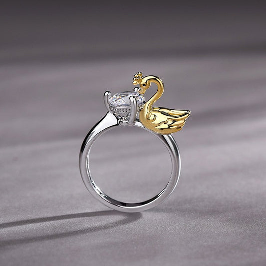 Womens Two Tone Ring Gold Plated Copper Geometric Ring With Zircon Fashion Jewelry Ring For Her Elegant Gift For