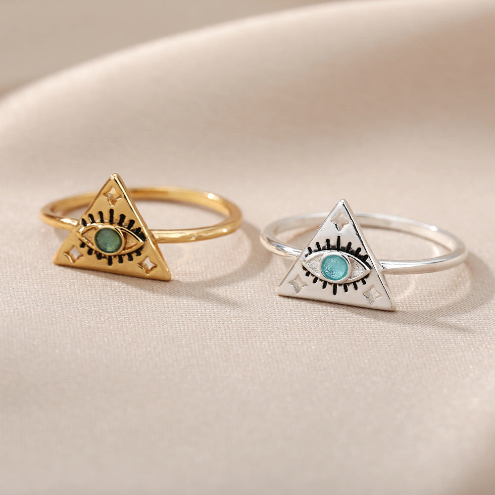 Womens Triangle Zircon Inlay Copper Ring With Electroplated Finish Fashion Jewelry Simple Elegant Ring Gold Tone