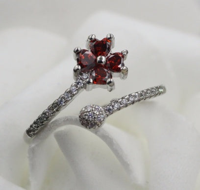 Silver Plated White Copper Plum Blossom Diamond Accent Ring 8mm Durable Engagement Anniversary Fashion Jewelry