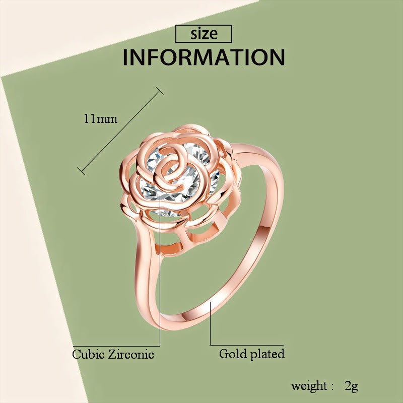 Zircon Ring White Gold Plated Openwork Rose Design Elegant Fashion Jewelry For Daily Wear Daily Wear Accessory