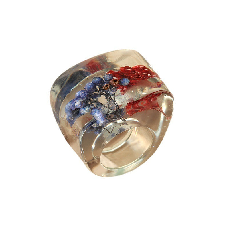 Unisex Acrylic Ring Plant Specimen Botanical Jewelry