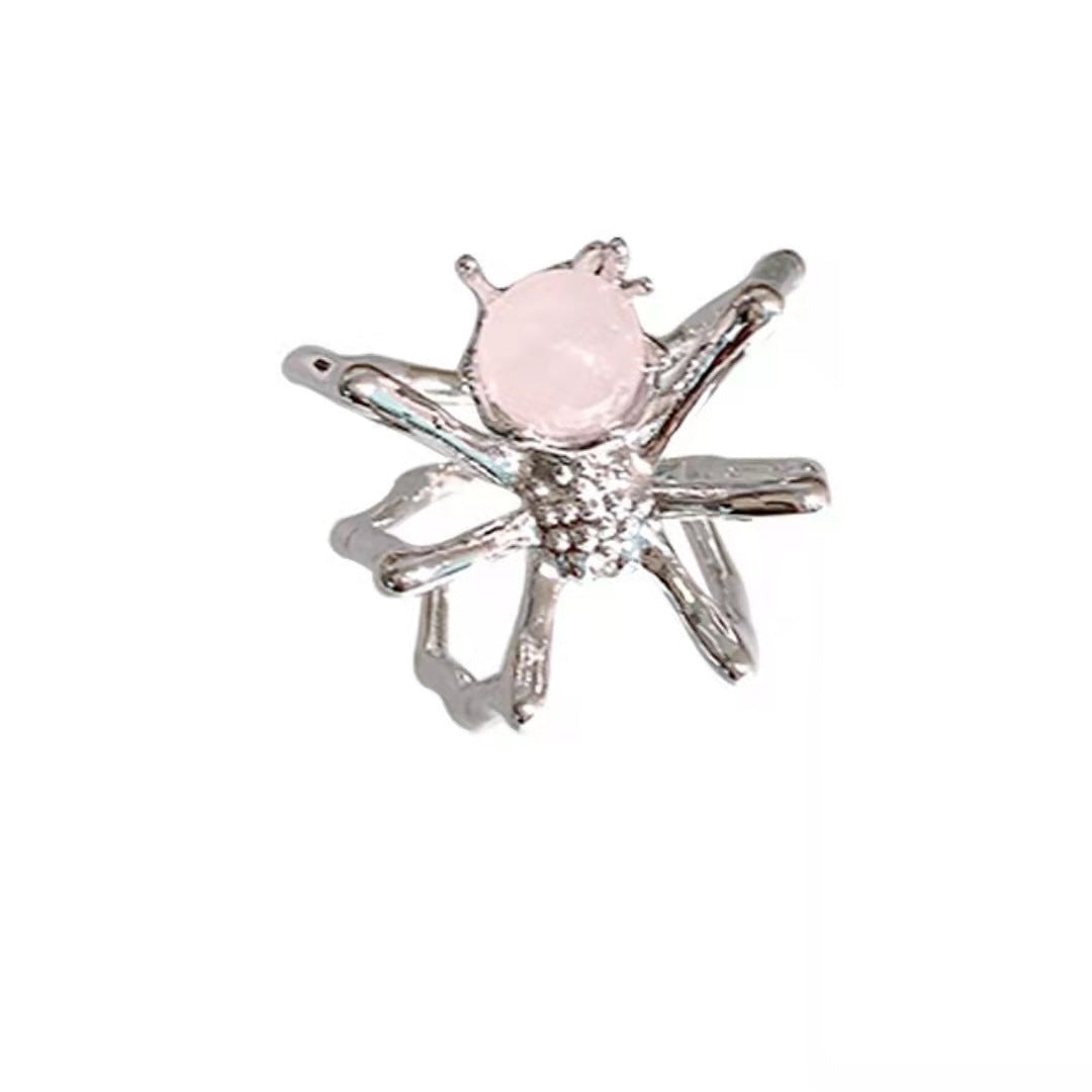 Womens Spider Moonstone Crystal Ball Ring Geometric Electroplated Dark Tone High Quality Bold Statement Jewelry