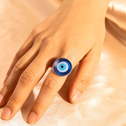 Womens Vintage Adjustable Silver Ring Blue Eye Glass 18mm Eco Friendly Zinc Alloy Jewelry Vintage Silver Rings
