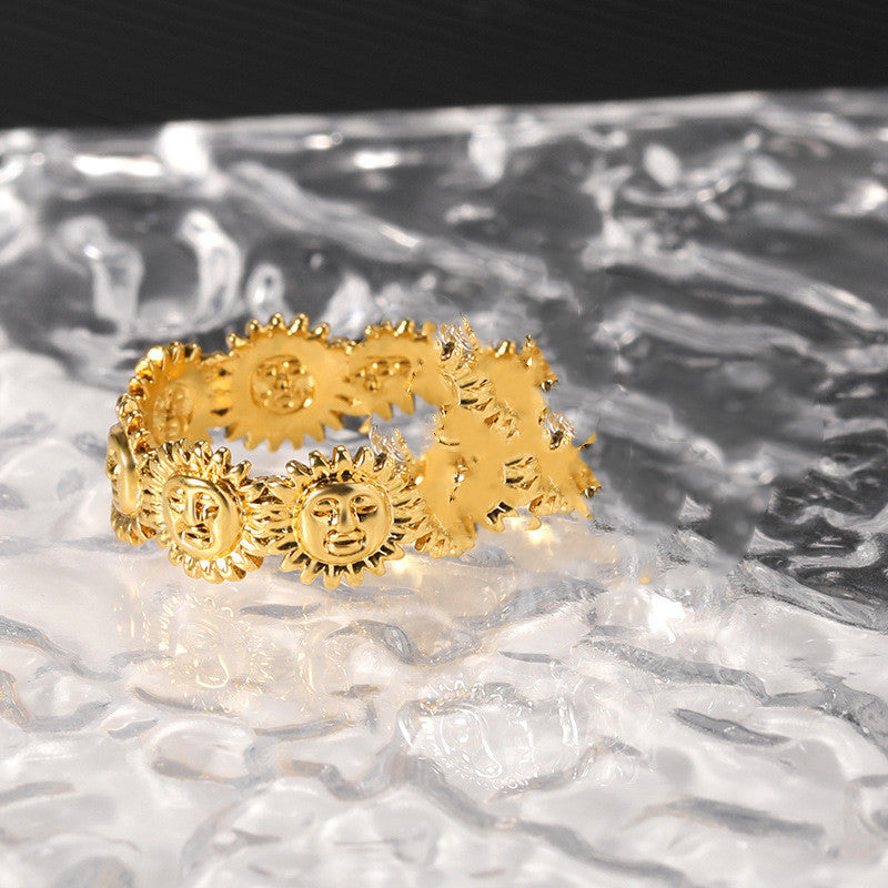 Womens Sun Ring Copper Portrait Electroplated Gold Silver