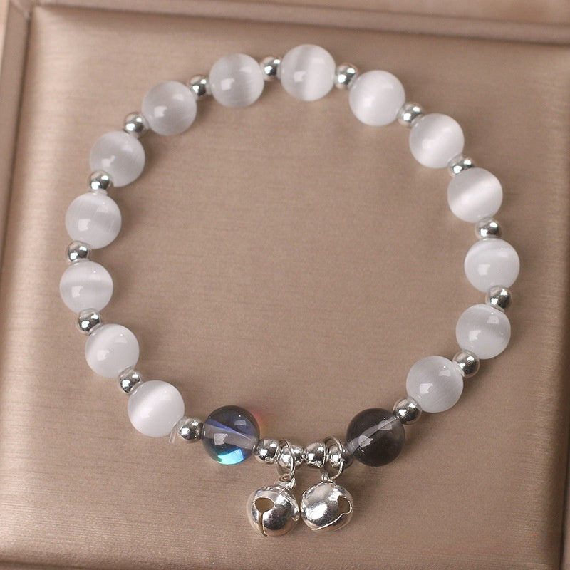 White Opal Bell Bracelet For Women Delicate Wristwear