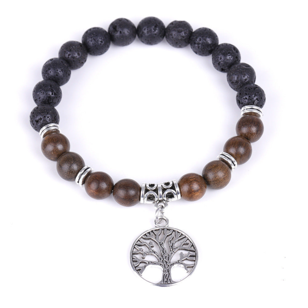 Beaded Bracelet With Tree Of Life Pendant Natural Agate Stone For Men And Women Geometric Flower Design Unisex