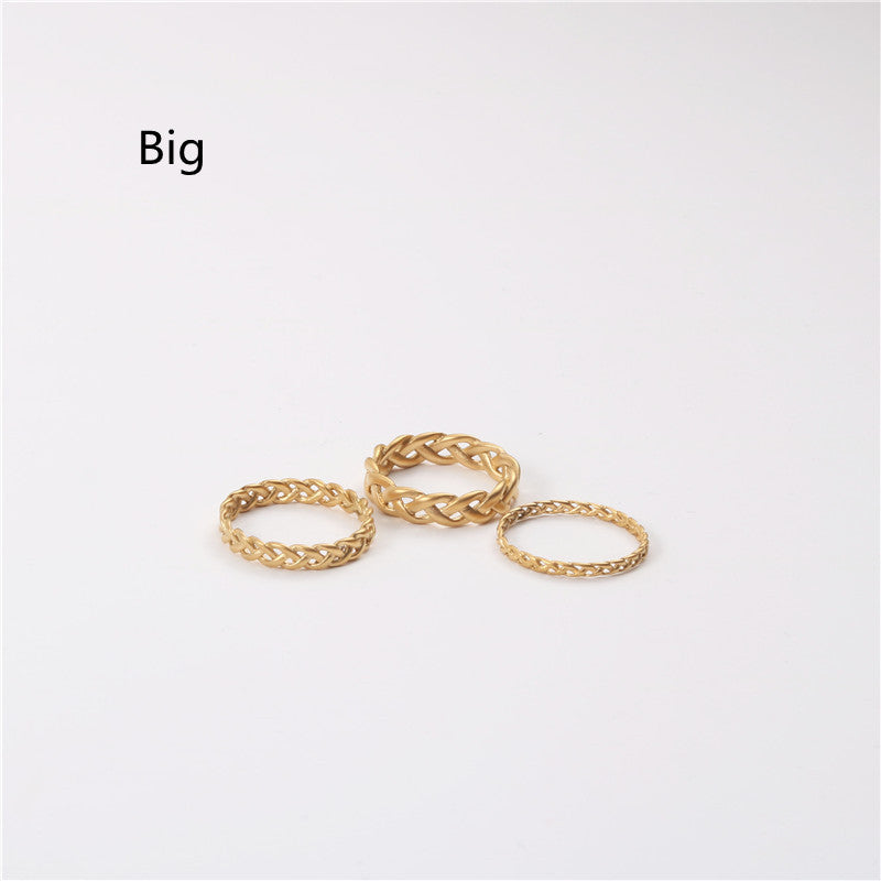 Womens Woven Twist Ring Titanium Steel Plated Real Gold Korean Geometric Knuckle Band Fashion Jewelry Gift Elegant Stainless Steel Rings for Women