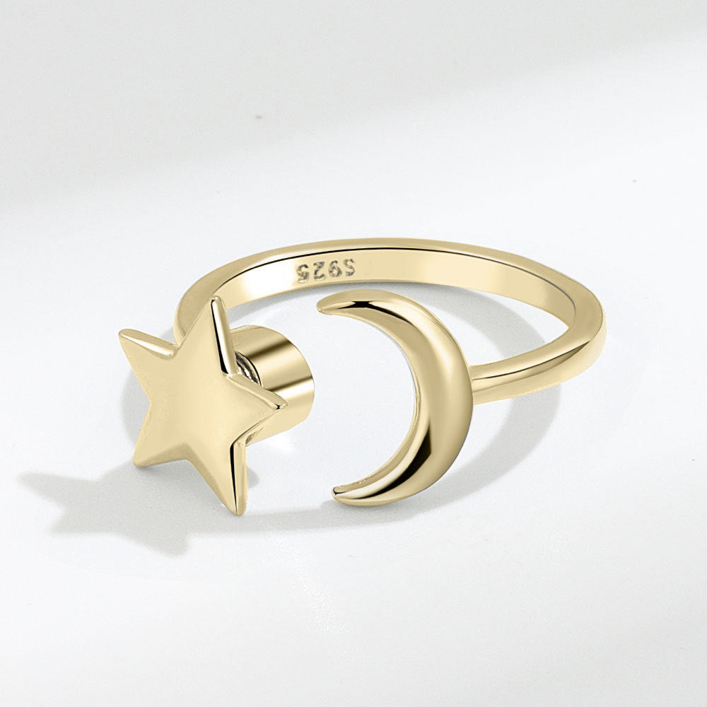 Womens Rotatable Adjustable Star Moon Ring Open Design Fashion Jewelry Gold Tone Accessory for Everyday Wear Chic