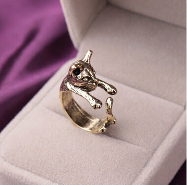 Adjustable Cat Ring Vintage Retro Kitten Ring Playing With Tail Zinc Alloy Jewelry Gift For Cat Lovers Trinket